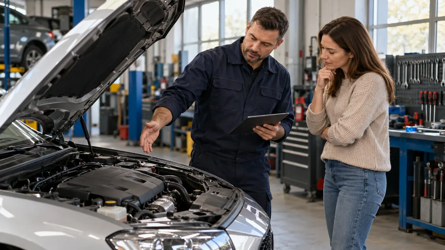 Mechanik objaśnia diagnozę przy aucie
