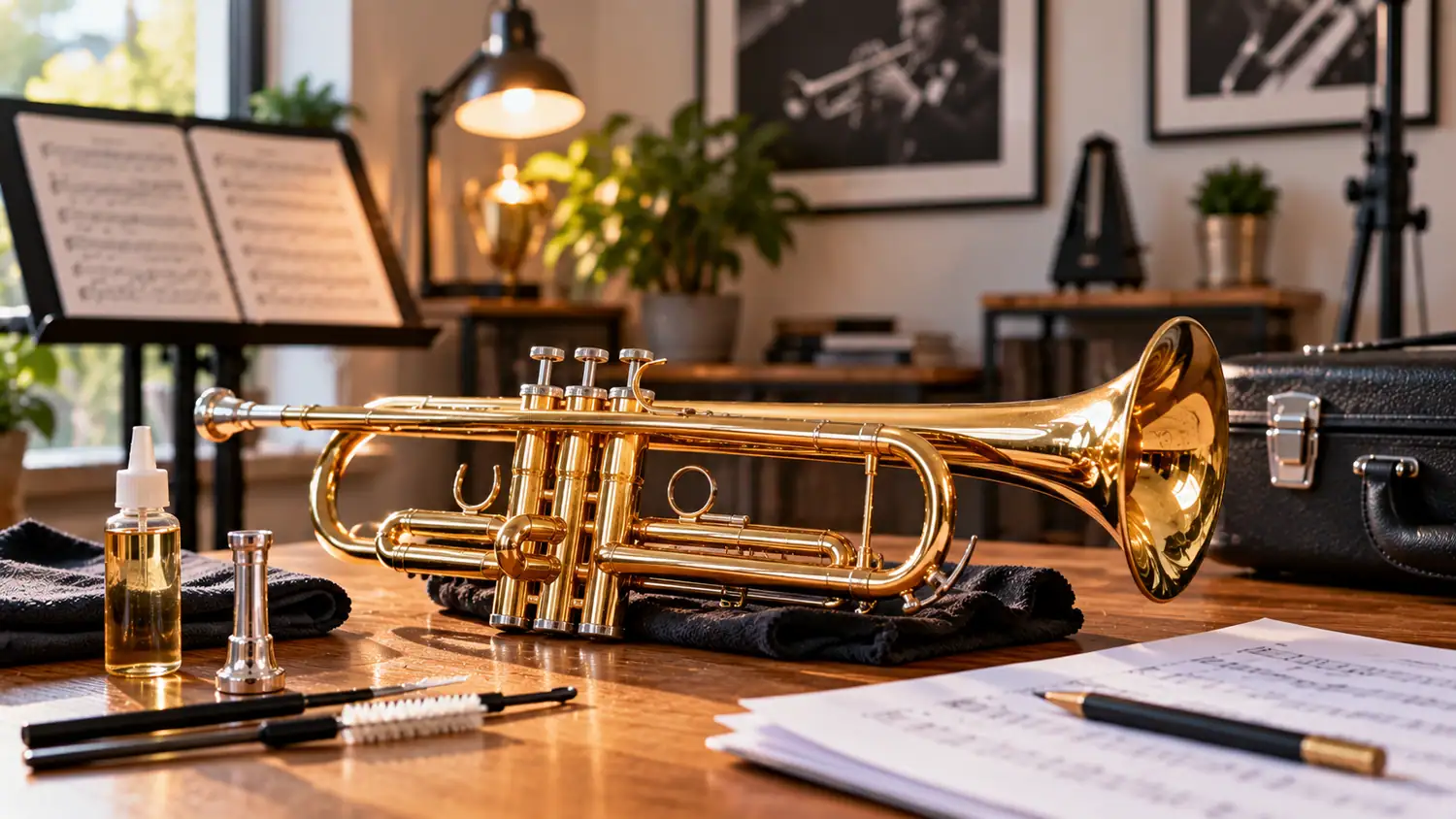 Złota trąbka w muzycznym studio